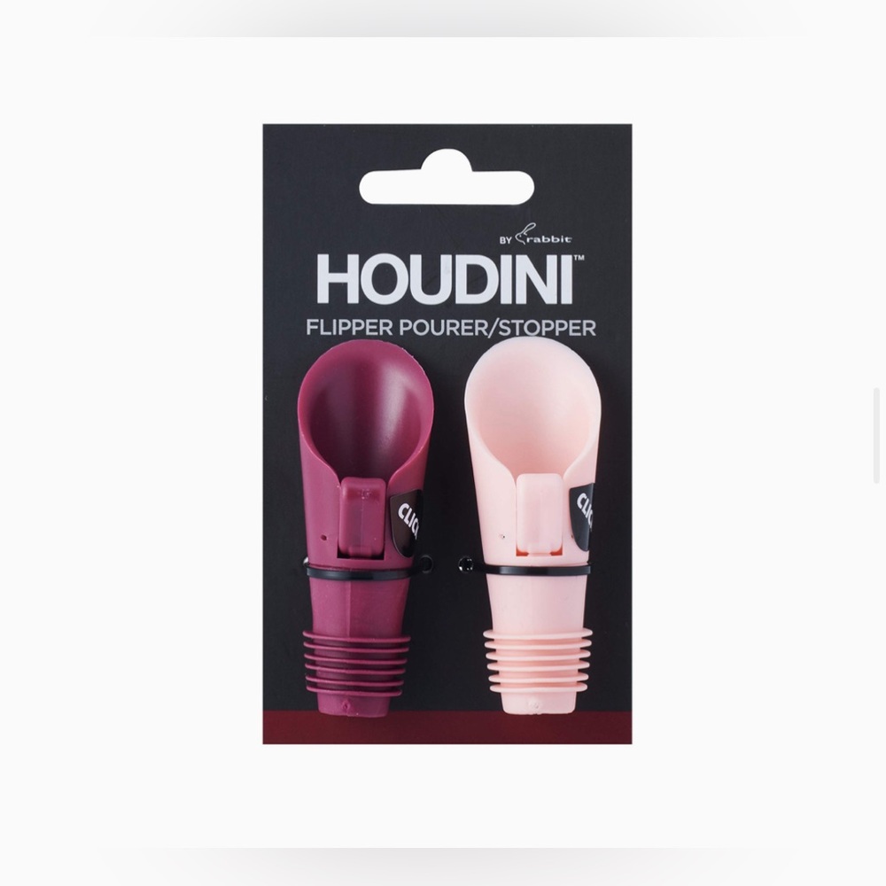 Houdini Flipper Wine Pourer Bottle Stoppers, Set of 2, burgundy/pink
